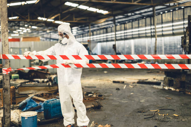 Professional Sewage Cleanup technician working in Baldwin, MI